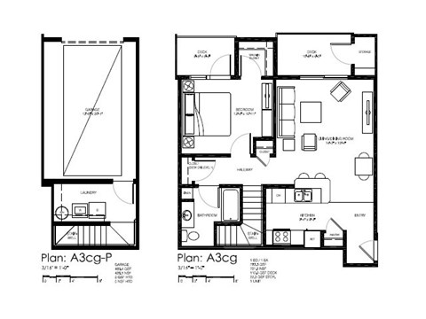 Two floor plans for a property labeled A3cg-P and A3cg.